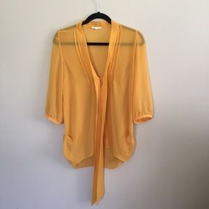 Alythea Mustard Colored Long Sleeve Sheer Shirt